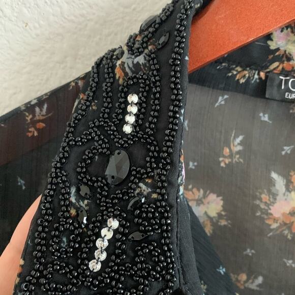 TOPSHOP Beaded Floral Ruffle Cuff Blouse | 6 - Picture 4 of 10